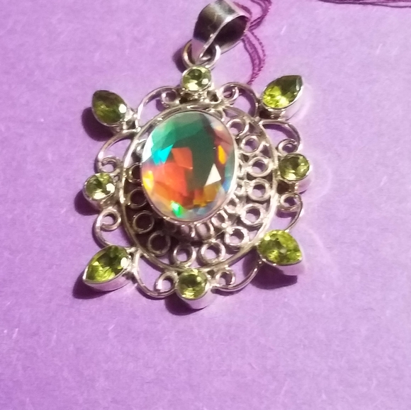 New Sterling silver and Mystic Topaz pendant with peridot accents - Picture 2 of 7